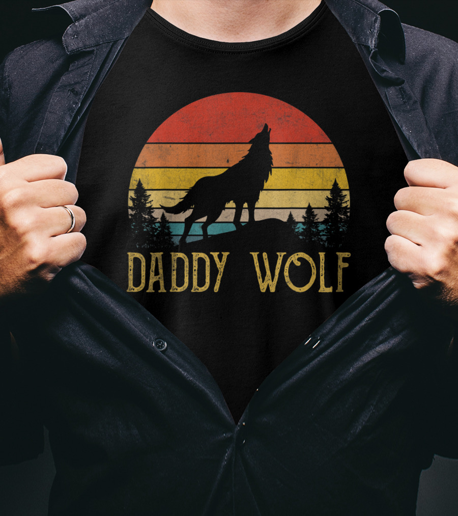 Daddy Wolf Silhouette Sunset Forest Scene T-Shirt