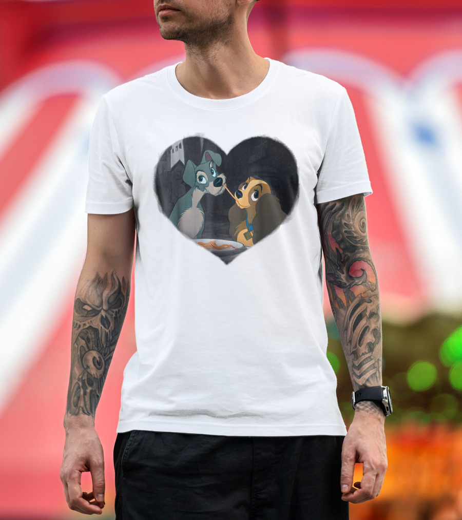 Disney Lady And The Tramp Heart Spaghetti Scene First Kiss T-Shirt