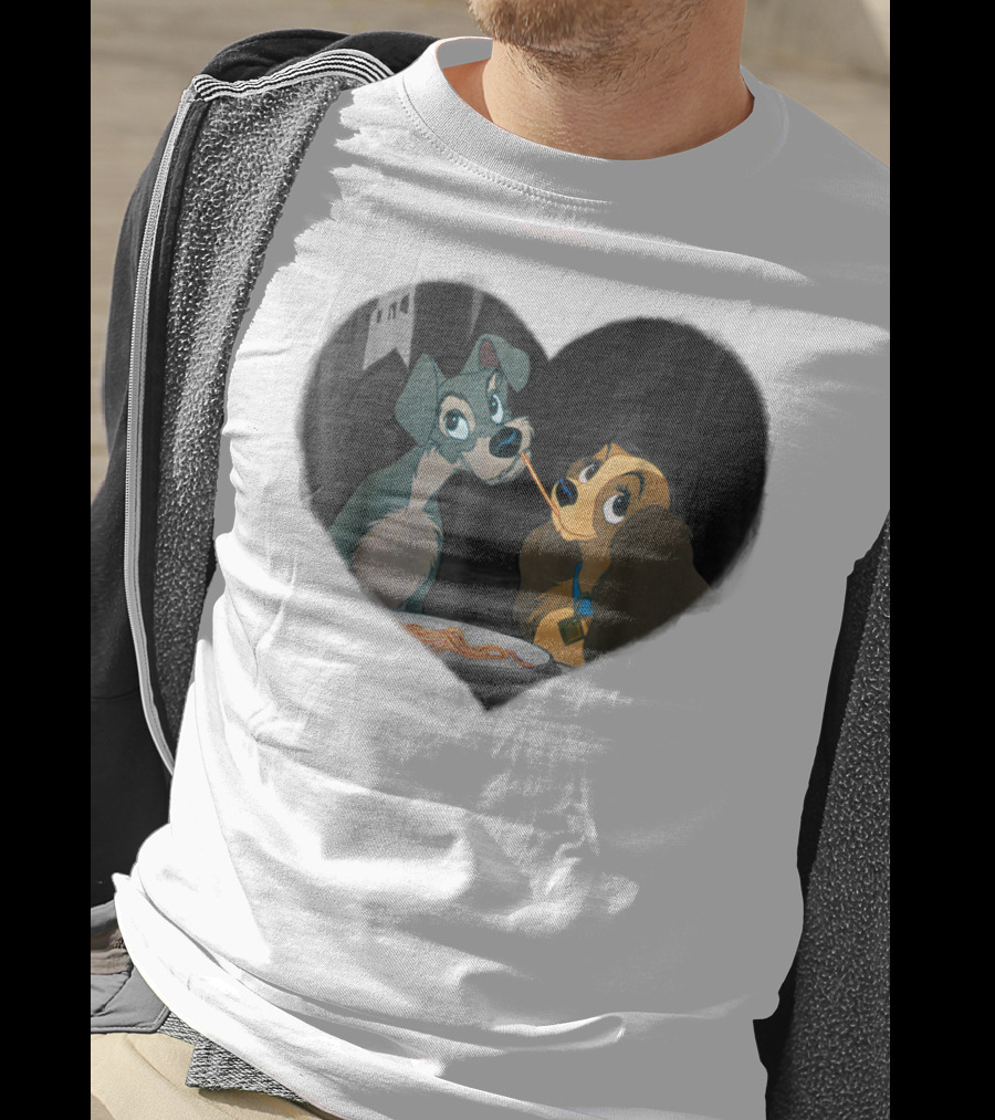 Disney Lady And The Tramp Heart Spaghetti Scene First Kiss T-Shirt