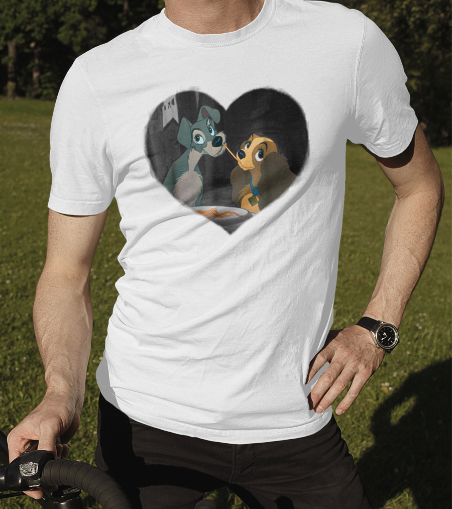 Disney Lady And The Tramp Heart Spaghetti Scene First Kiss T-Shirt