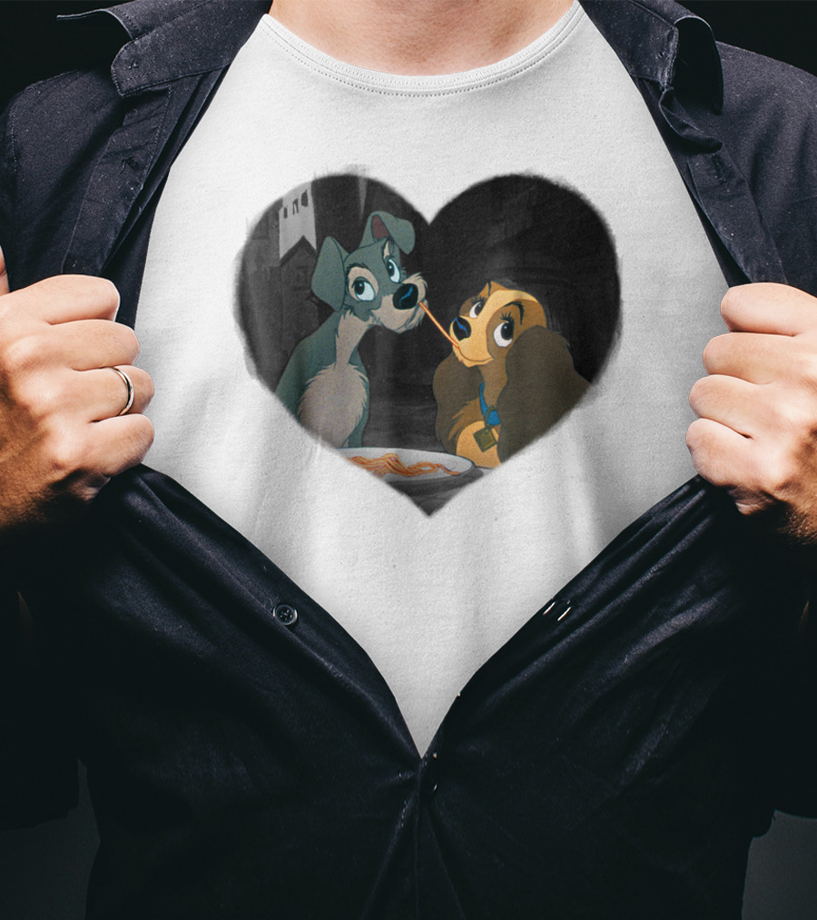 Disney Lady And The Tramp Heart Spaghetti Scene First Kiss T-Shirt