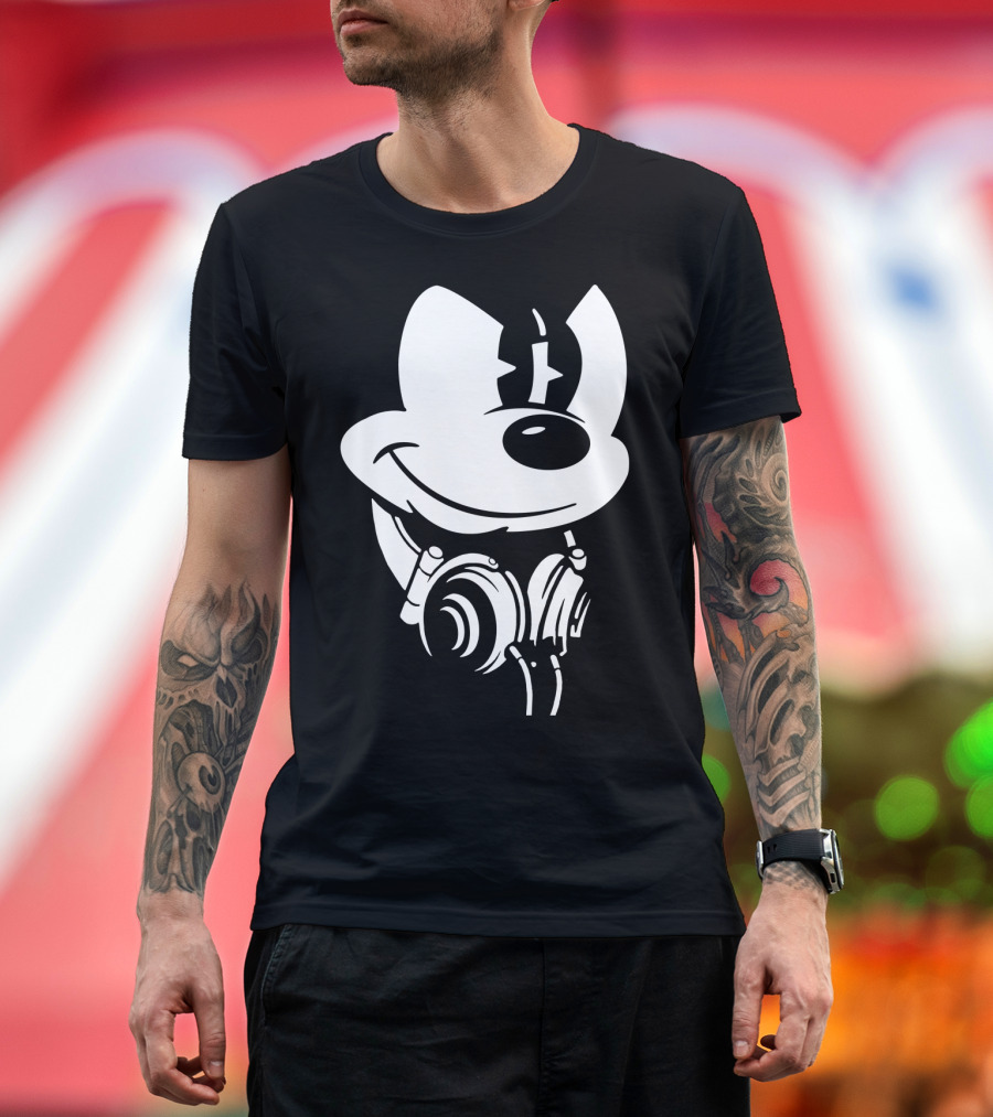 Disney Mickey Mouse Headphones Smiling Iconic Character T-Shirt