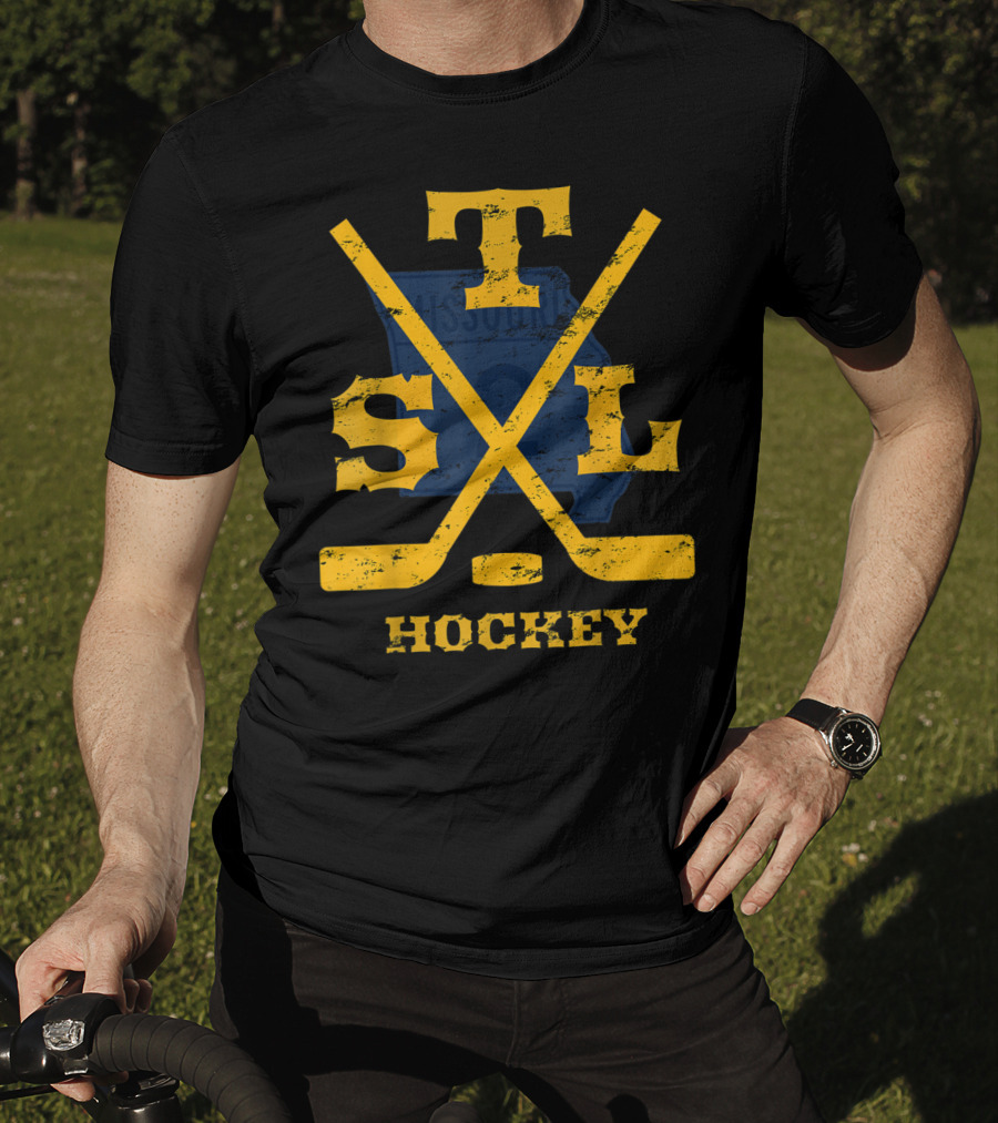 Distressed St Louis Missouri STL Hockey Sticks T-Shirt