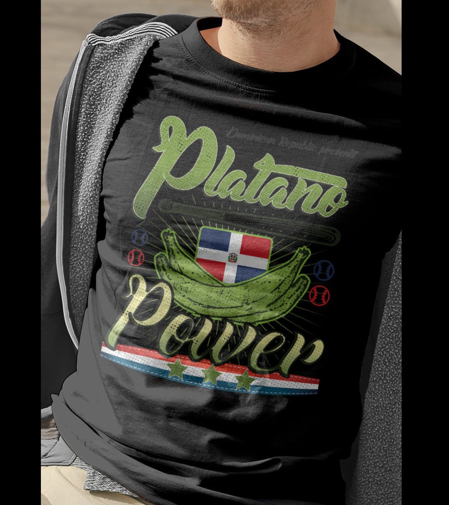 Dominican Republic Presents Platano Power Flag Baseball T-Shirt