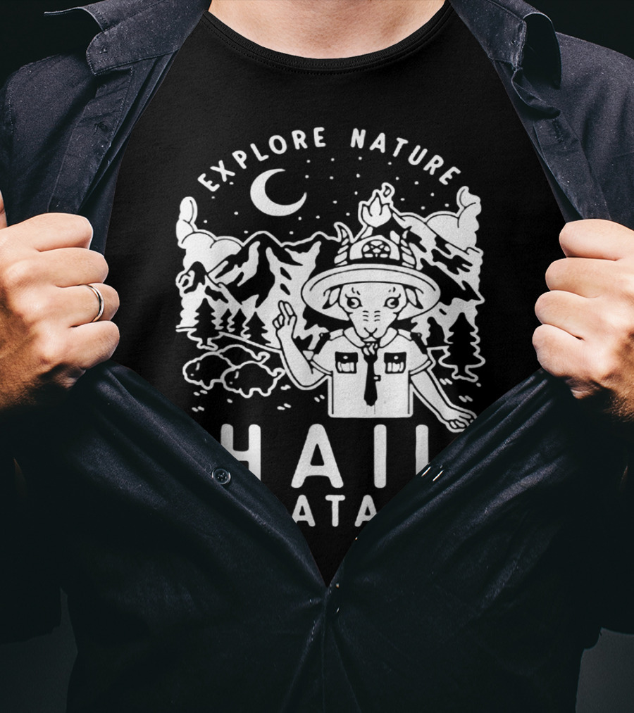 Explore Nature Hail Satan Baphomet Scout IN Mountain Landscape With Night Sky T-Shirt