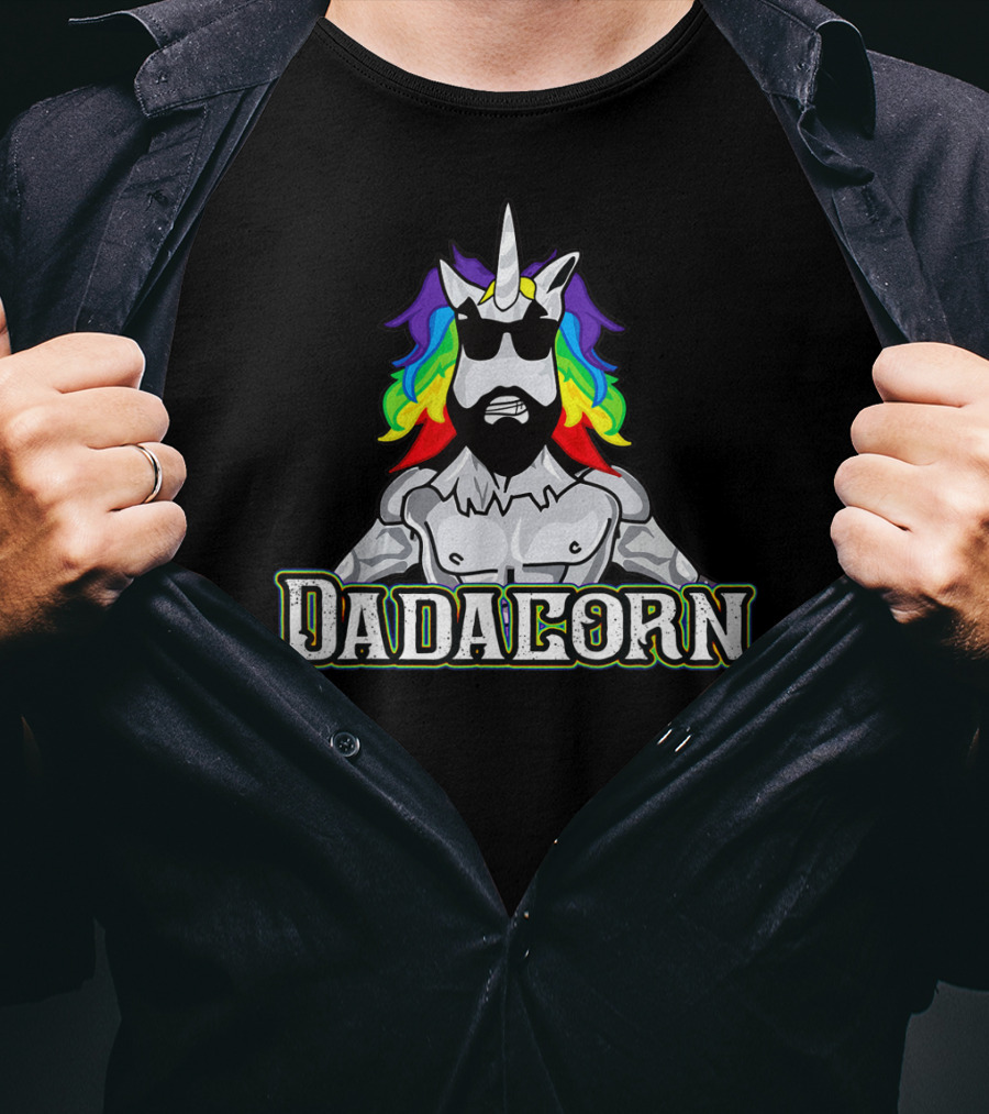 Dadacorn Rainbow Unicorn Man With Sunglasses T-Shirt