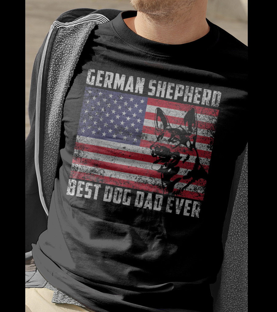 German Shepherd Best Dog Dad Ever American Flag T-Shirt