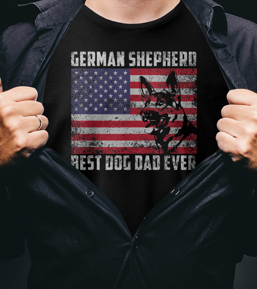German Shepherd Best Dog Dad Ever American Flag T-Shirt
