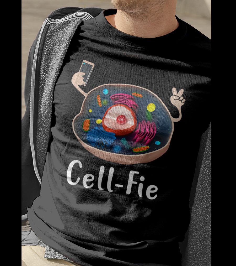Cell Fie Biology Cellular Science Teacher Humor With Cell Diagram And Peace Sign T-Shirt