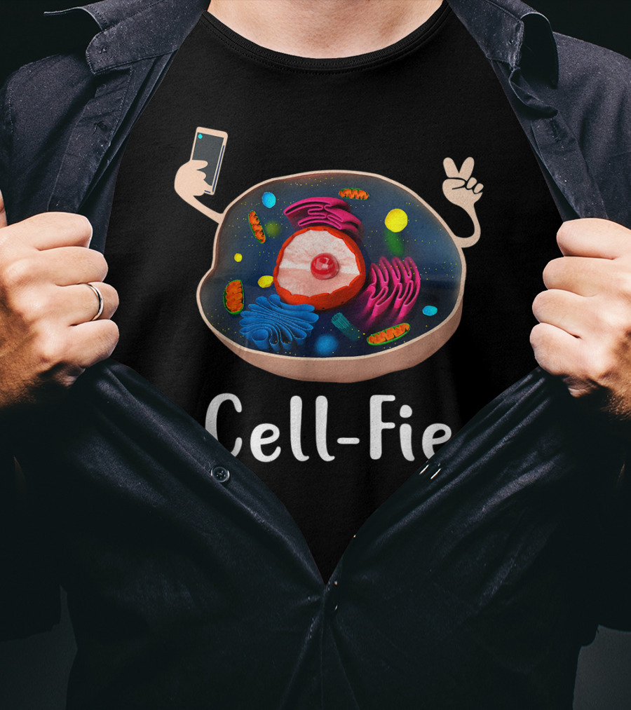 Cell Fie Biology Cellular Science Teacher Humor With Cell Diagram And Peace Sign T-Shirt