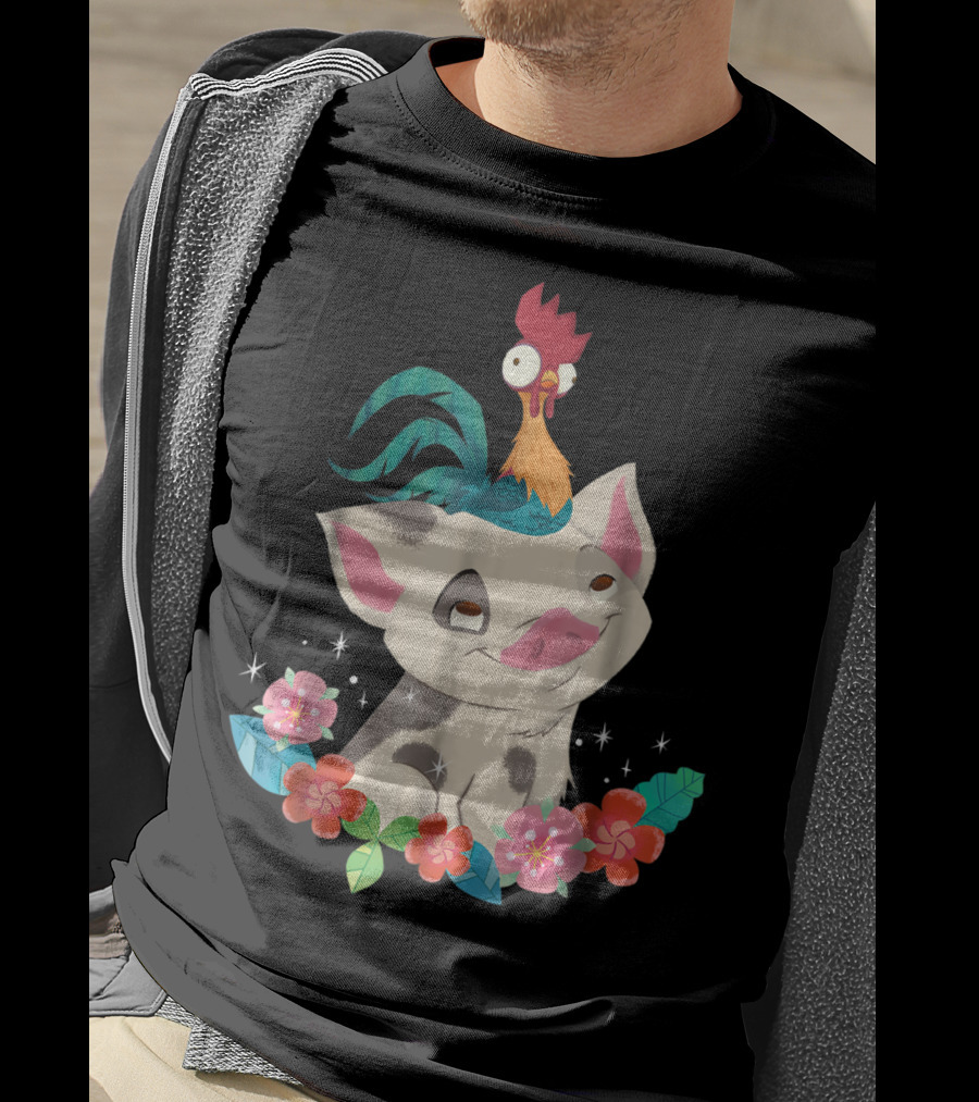 Disney Moana HeiHei And Pua With Colorful Flowers T-Shirt