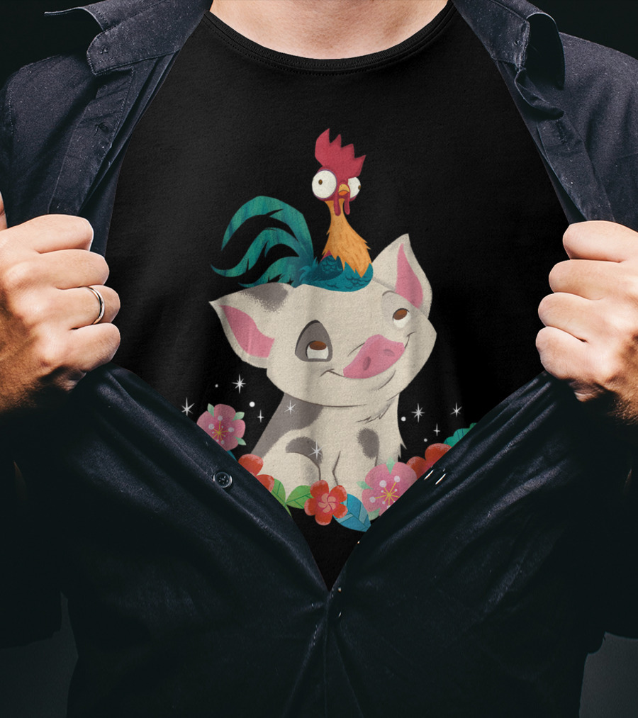 Disney Moana HeiHei And Pua With Colorful Flowers T-Shirt