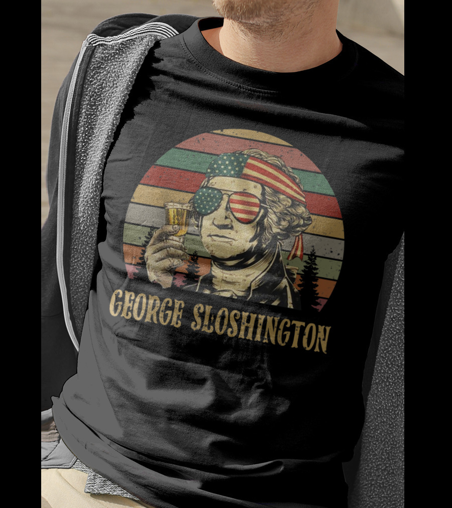 George Sloshington Retro Patriotic George Washington With American Flag Bandana And Sunglasses T-Shirt