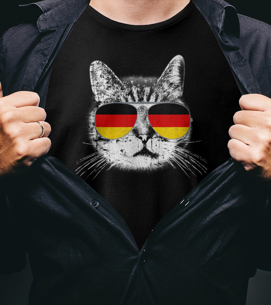 Cat With German Flag Sunglasses Heritage Pride Germany T-Shirt