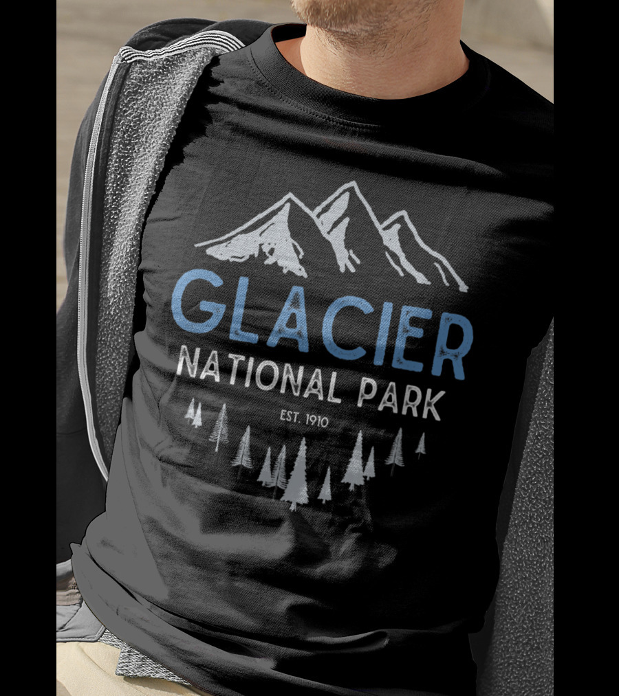 Glacier National Park Est. 1910 Mountain And Forest Scene T-Shirt
