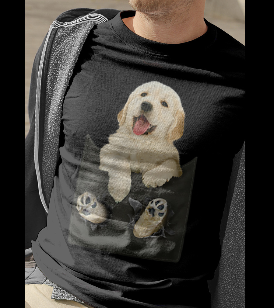 Golden Retriever Puppy Peeking From Pocket T-Shirt