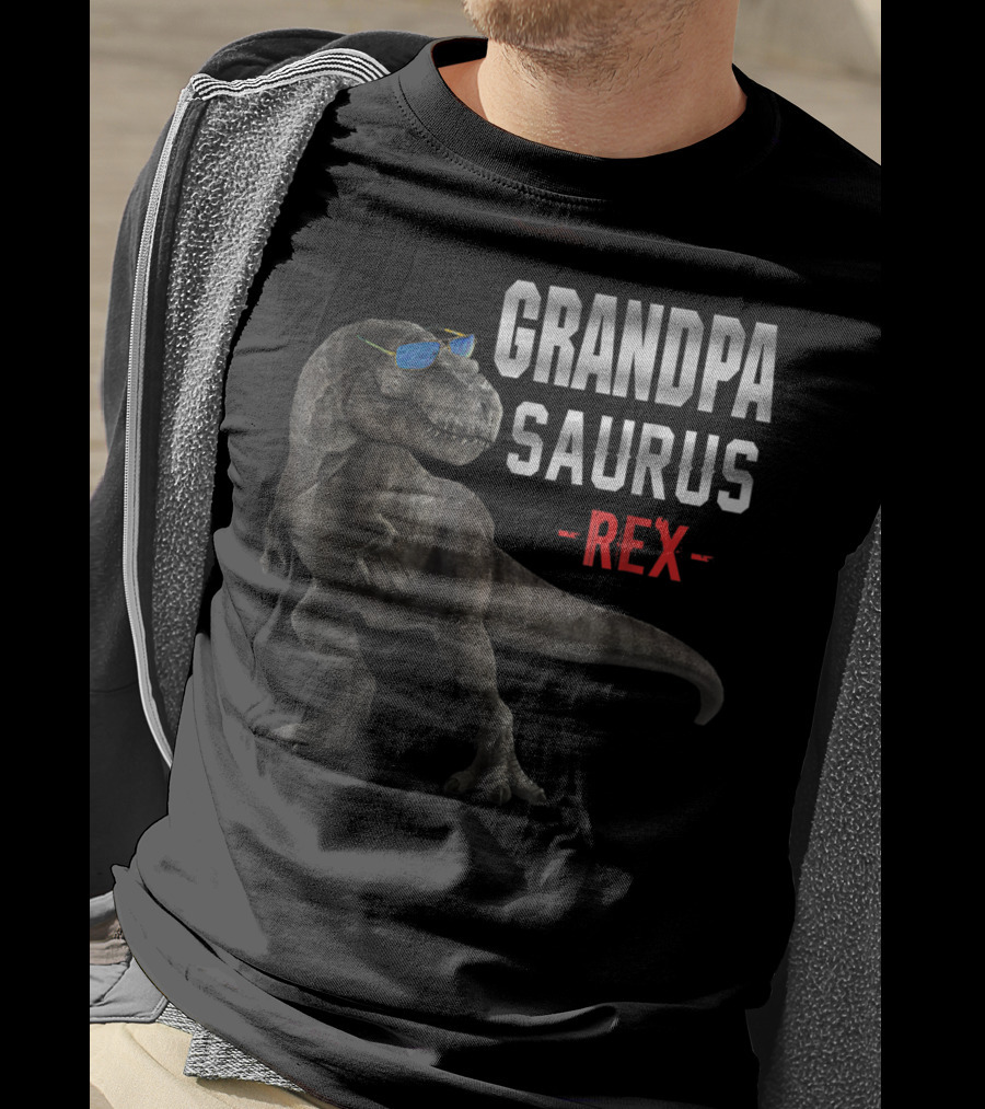 Grandpa Saurus Rex Dinosaur Wearing Sunglasses T-Shirt
