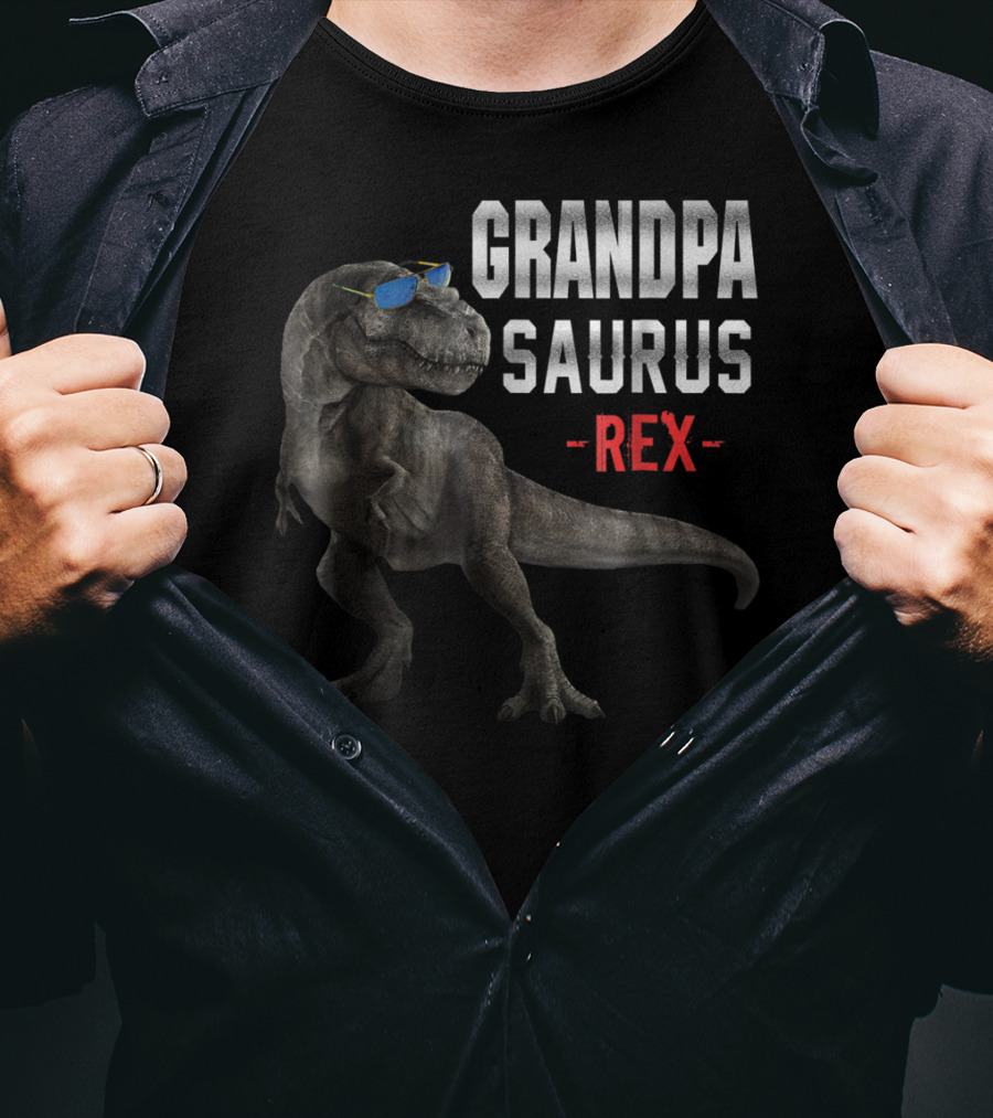 Grandpa Saurus Rex Dinosaur Wearing Sunglasses T-Shirt