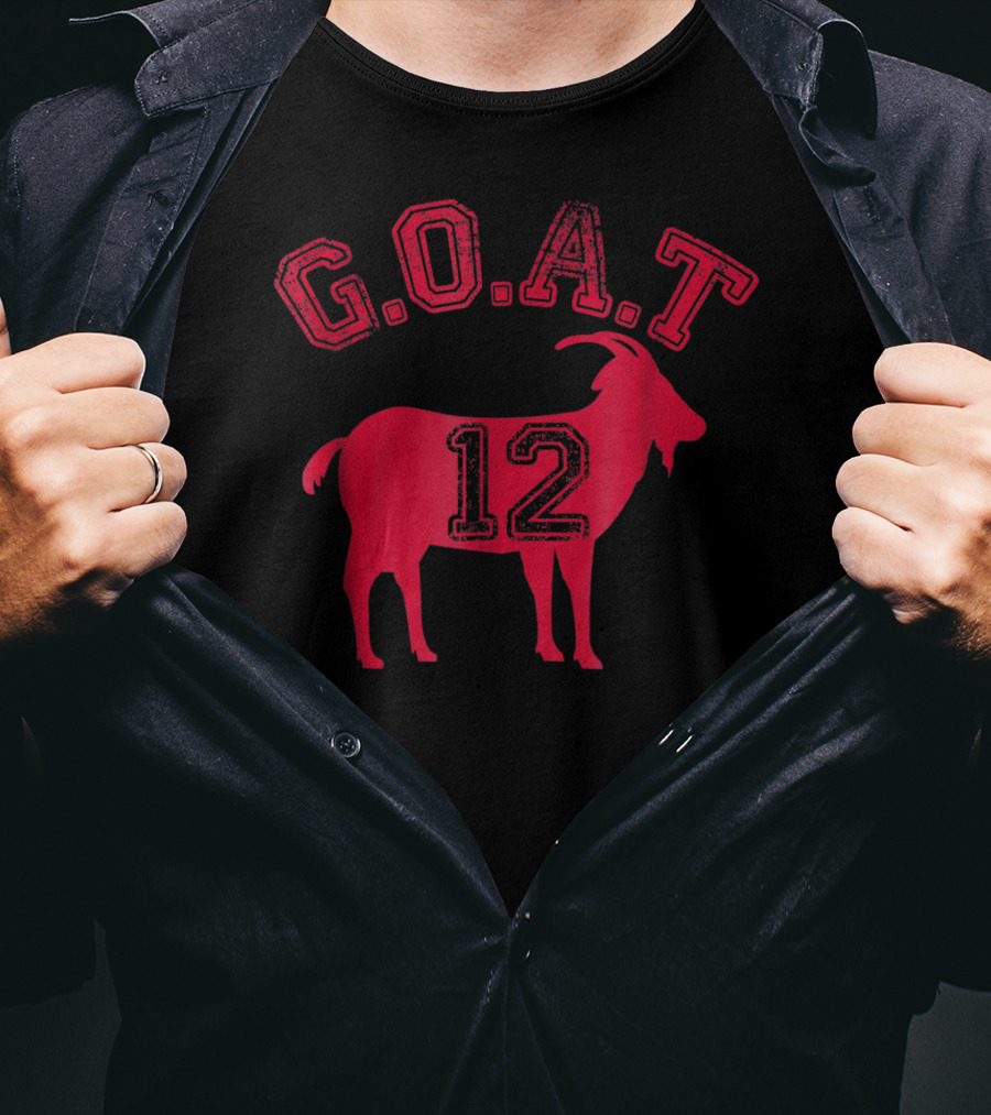 G.O.A.T 12 Greatest All Time Distressed New England Football T-Shirt