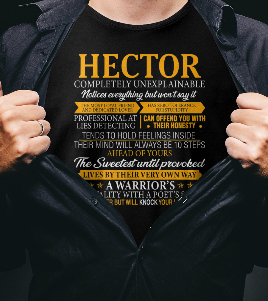 HECTOR Completely Unexplainable Notices Everything Professional Lies Detecting Warrior's Mentality Poet's Soul T-Shirt