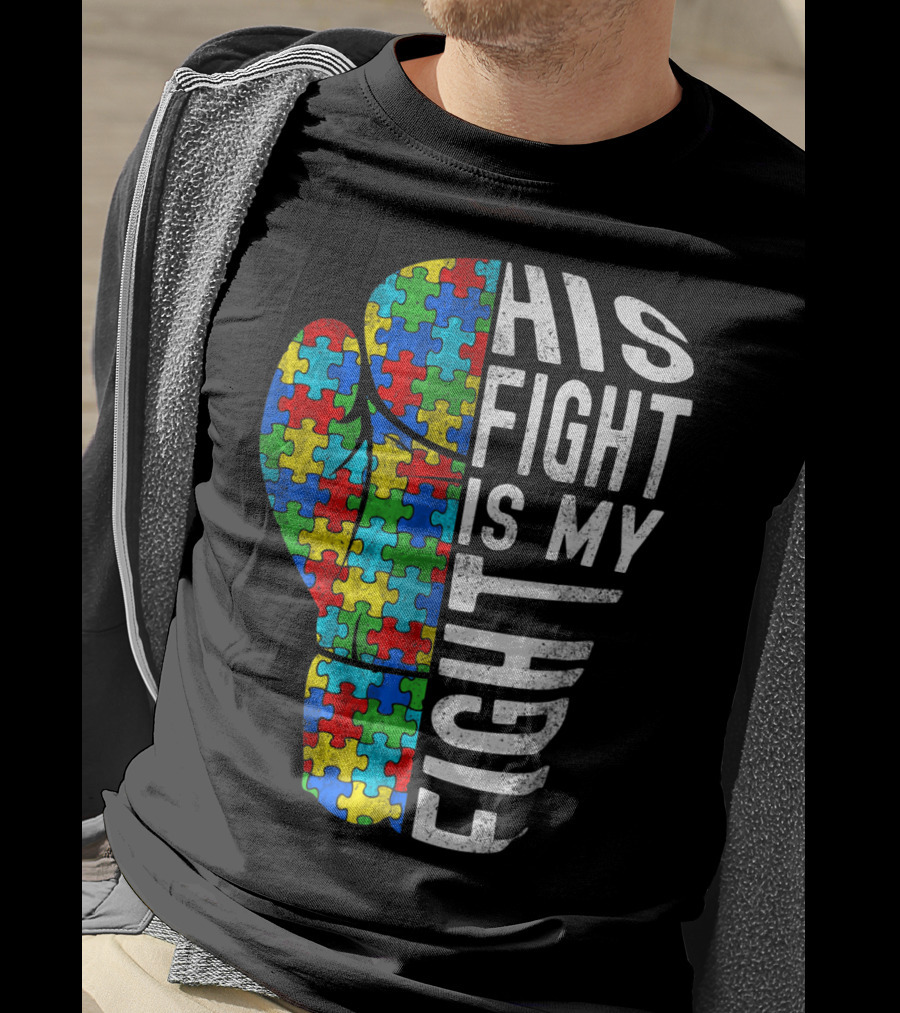 His Fight Is My Fight Autism Awareness Puzzle Boxing Glove T-Shirt