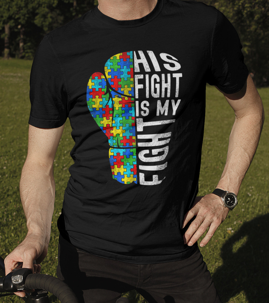 His Fight Is My Fight Autism Awareness Puzzle Boxing Glove T-Shirt