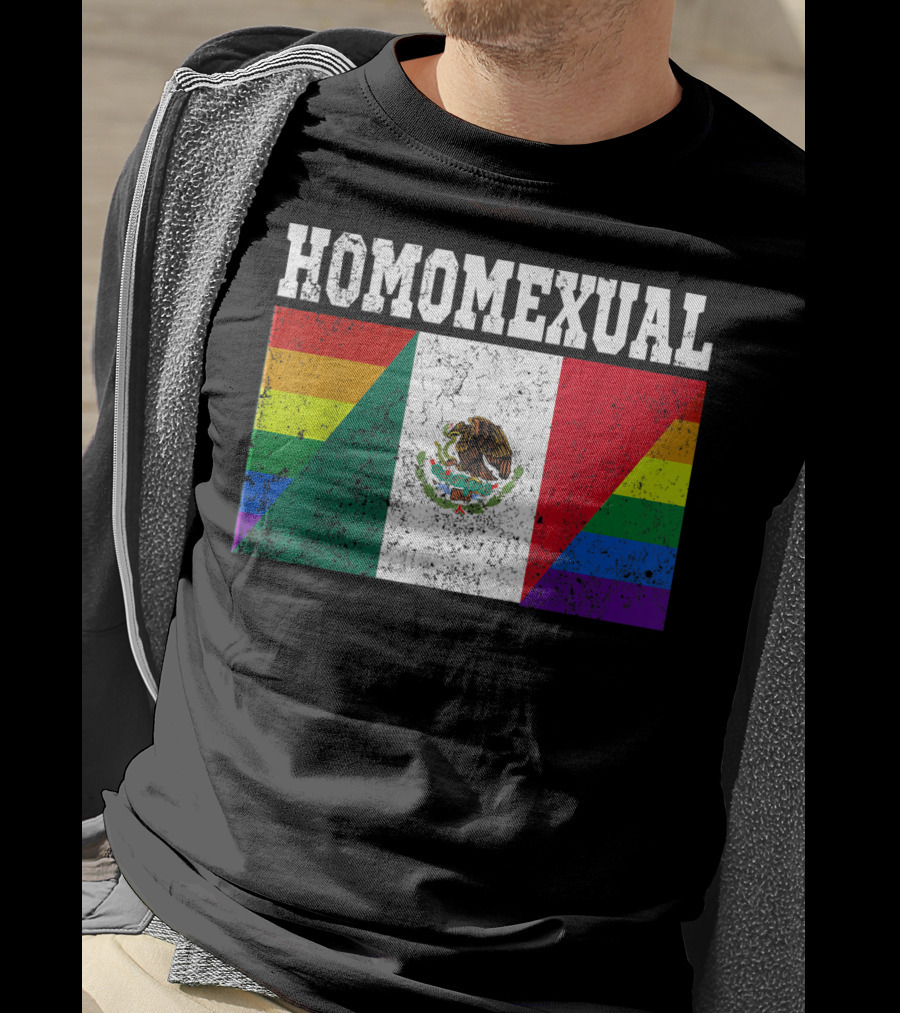 Homomexual Mexican Flag With Rainbow Colors T-Shirt