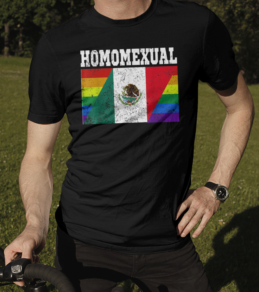 Homomexual Mexican Flag With Rainbow Colors T-Shirt