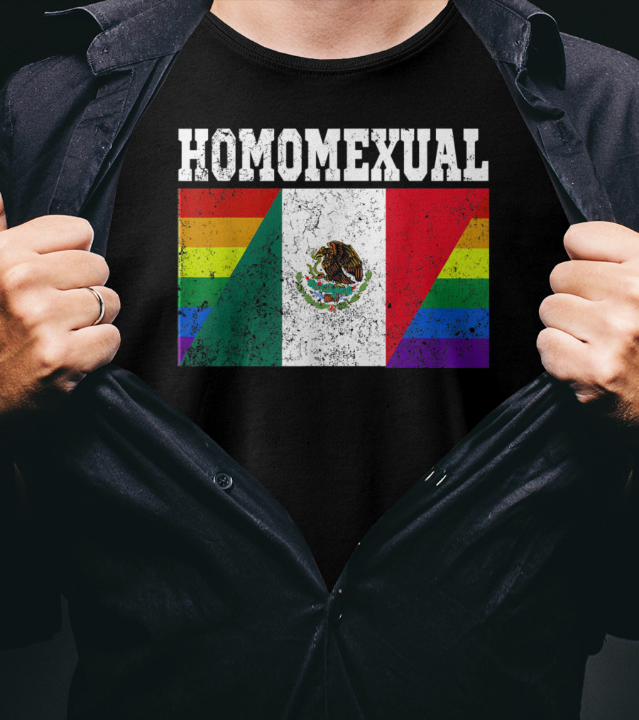 Homomexual Mexican Flag With Rainbow Colors T-Shirt