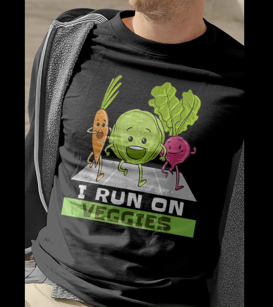 I Run On Veggies Funny Vegan Vegetarian Carrot Cabbage Beet Running T-Shirt