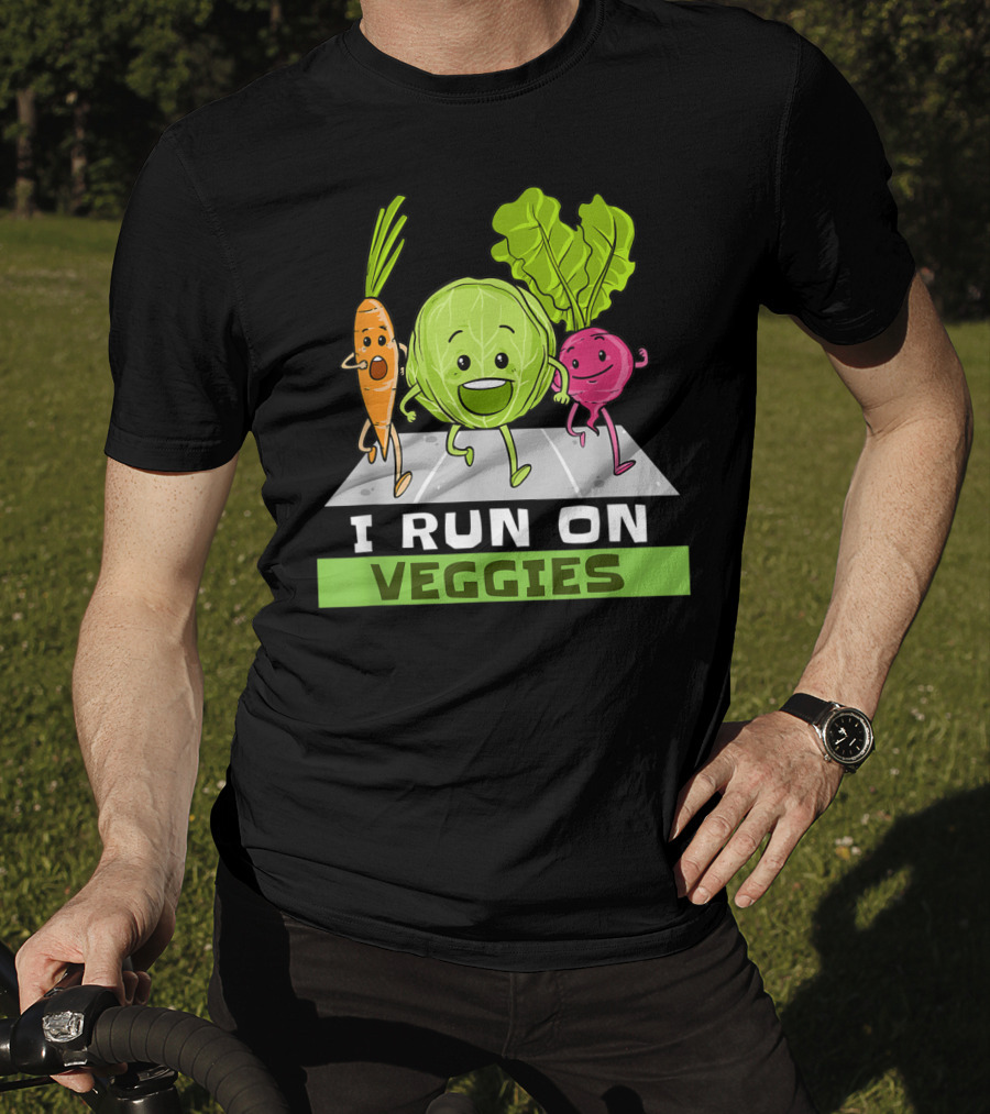 I Run On Veggies Funny Vegan Vegetarian Carrot Cabbage Beet Running T-Shirt