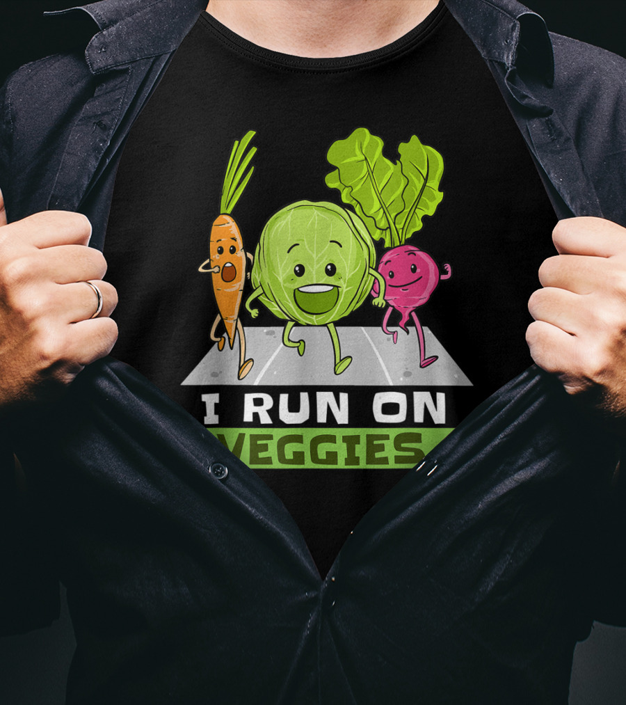 I Run On Veggies Funny Vegan Vegetarian Carrot Cabbage Beet Running T-Shirt