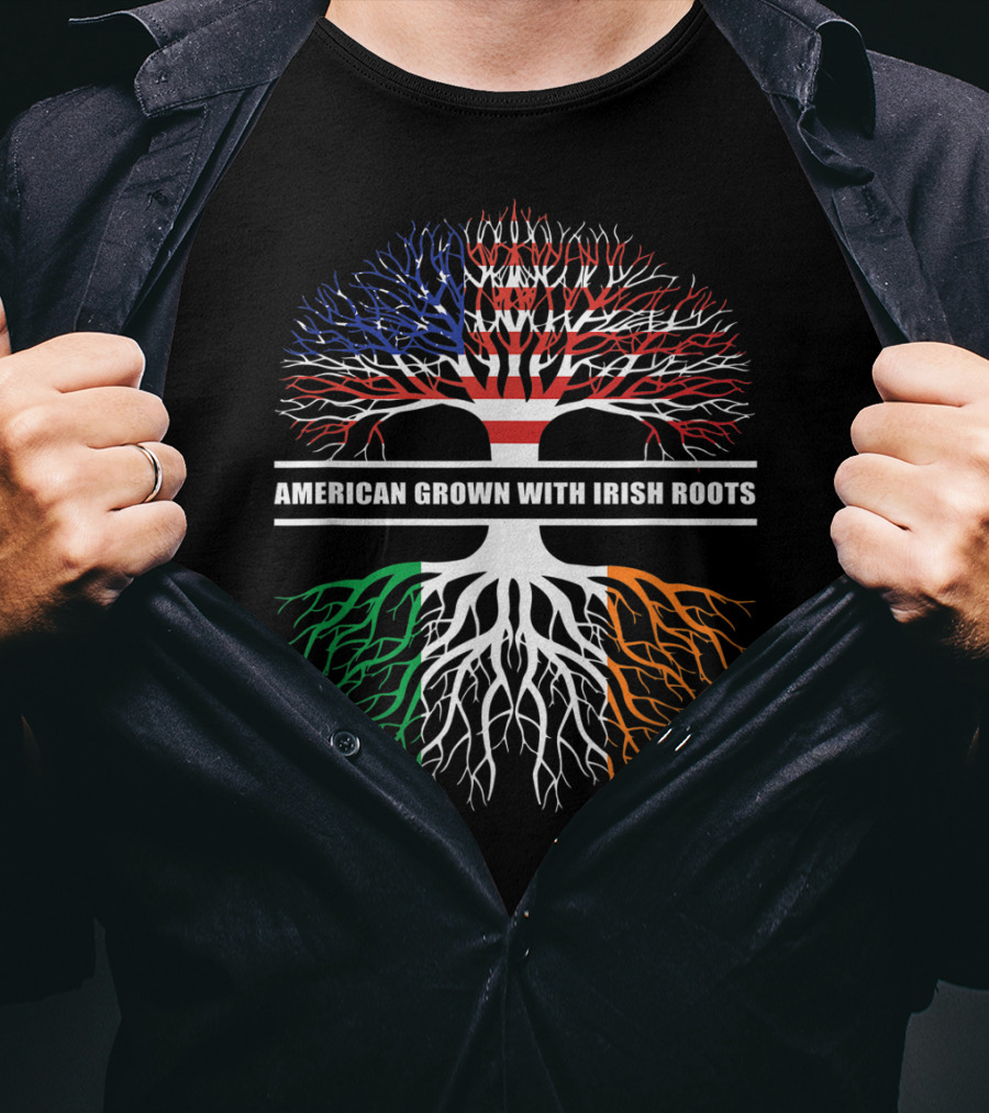 American Grown With Irish Roots Flag Holiday Irish T-Shirt