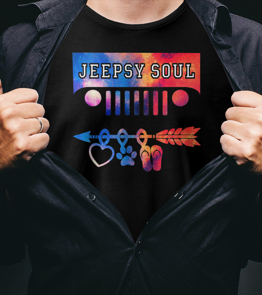 Jeepsy Soul Heart Dog Paw Flip Flops Arrow Jeep Adventure T-Shirt