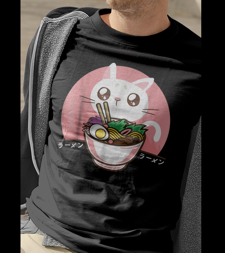 Kawaii Japanese Ramen Noodles Anime Cat Love T-Shirt
