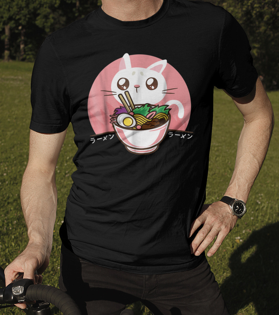 Kawaii Japanese Ramen Noodles Anime Cat Love T-Shirt