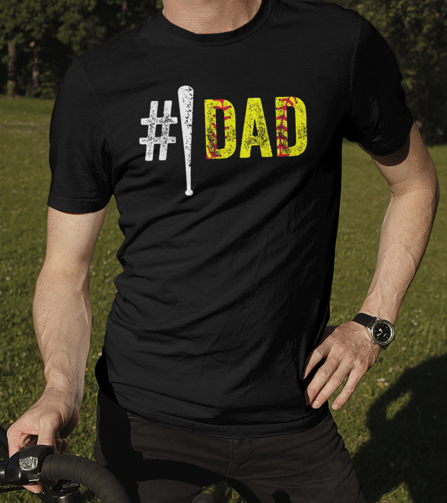 1 Dad Number One Softball Fan Dad T-Shirt