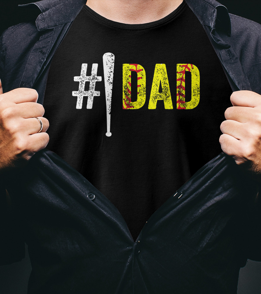 1 Dad Number One Softball Fan Dad T-Shirt