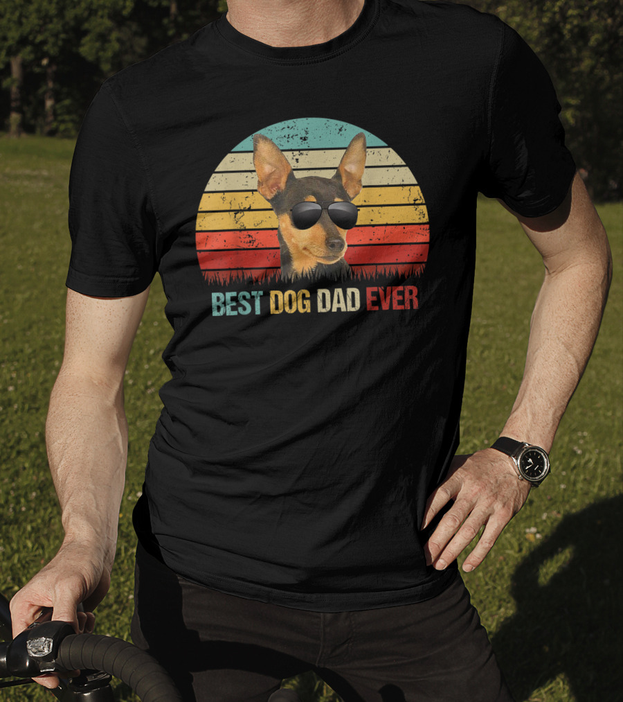 Best Dog Dad Ever Chihuahua Retro Style Sunglasses Vintage Stripes T-Shirt