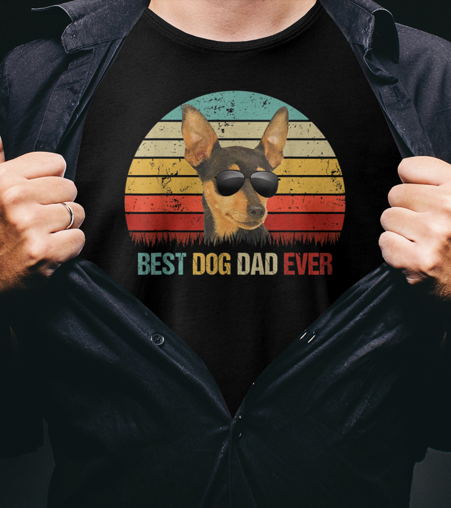 Best Dog Dad Ever Chihuahua Retro Style Sunglasses Vintage Stripes T-Shirt