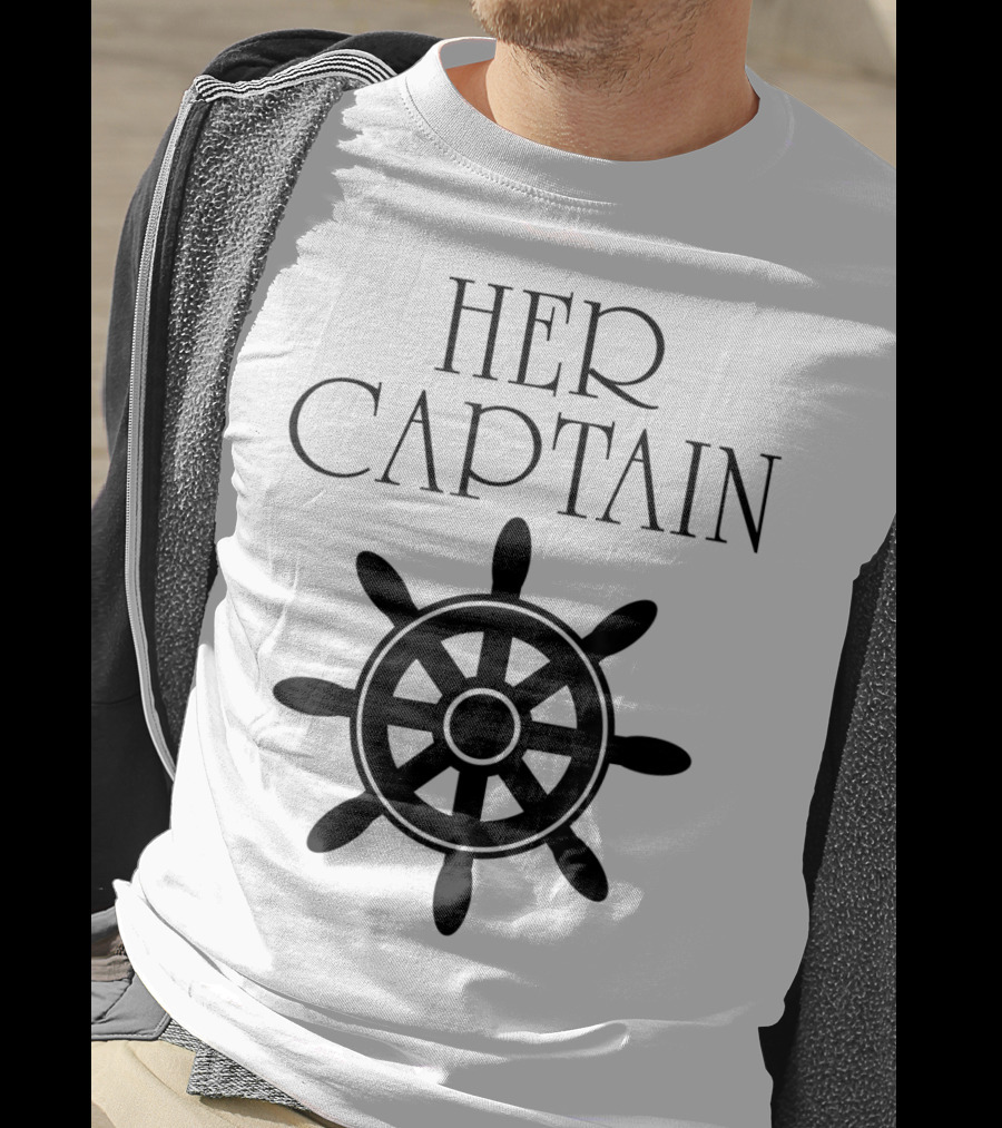 Mens Funny Cruise Her Captain His Anchor Couple Nautical Wheel T-Shirt