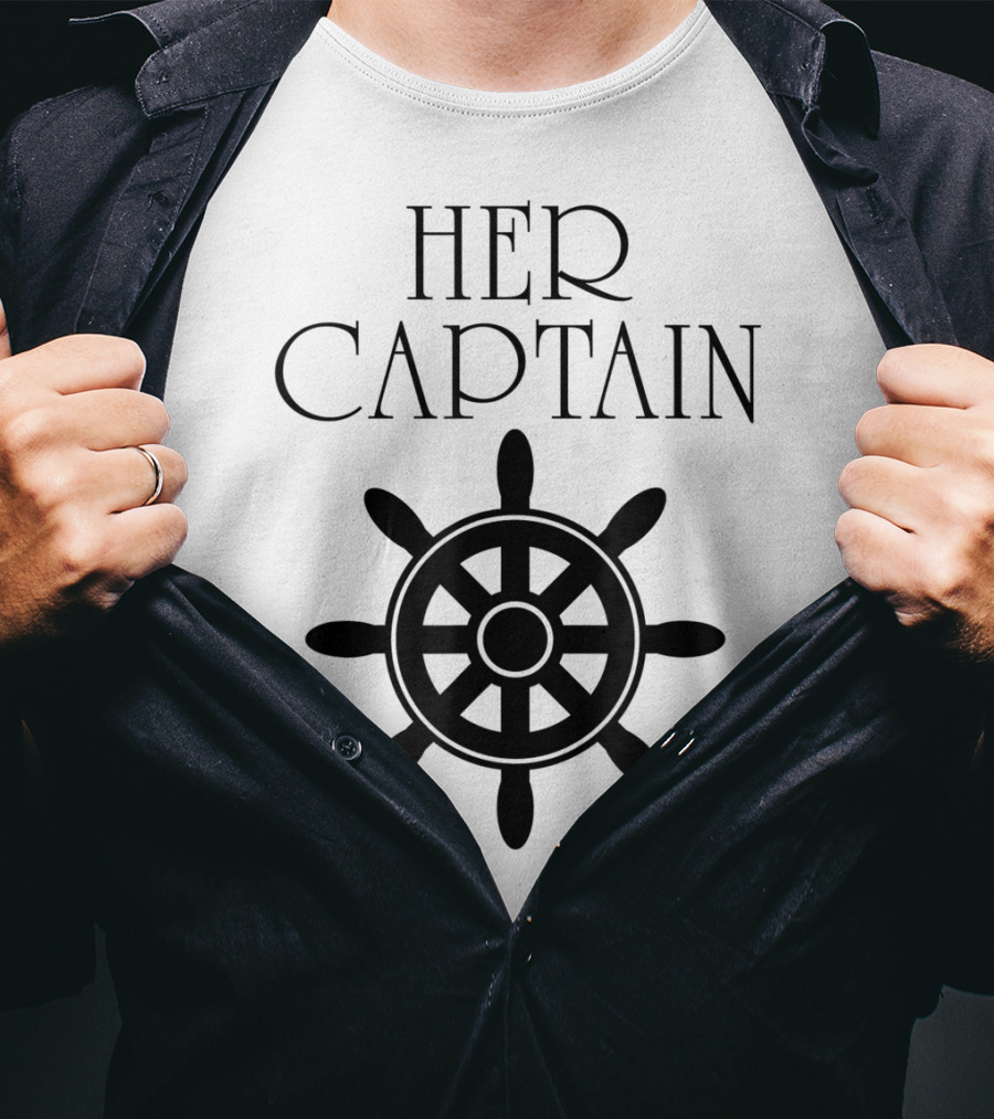 Mens Funny Cruise Her Captain His Anchor Couple Nautical Wheel T-Shirt