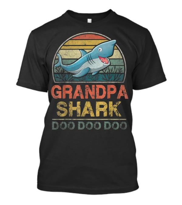 Grandpa Shark Doo Doo Doo Father's Day Retro Sunset Ocean T-Shirt