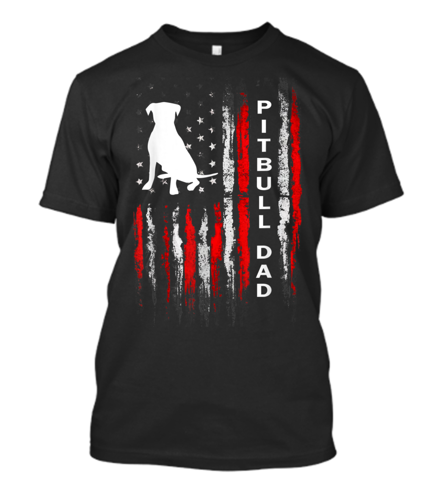 Mens Pitbull Dad American Flag Bully Dog T-Shirt