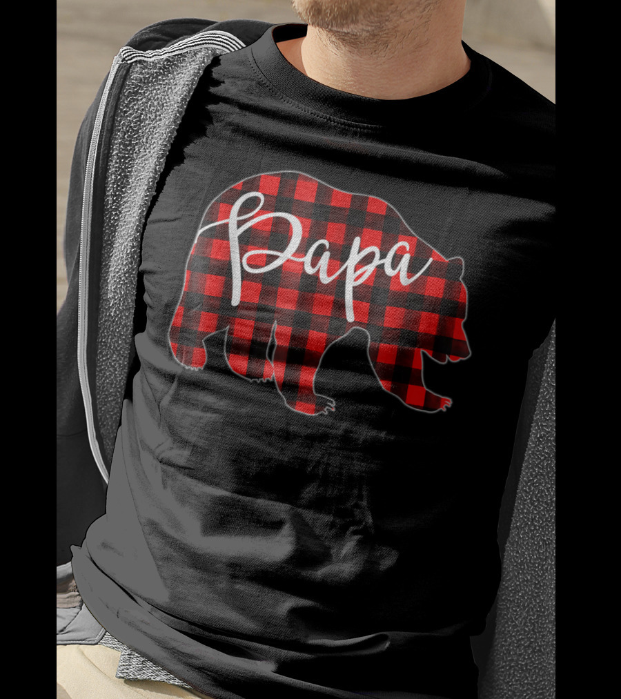 Papa Bear Red Plaid Matching Family Mens T-Shirt