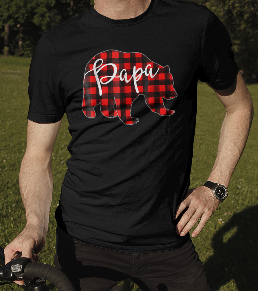 Papa Bear Red Plaid Matching Family Mens T-Shirt