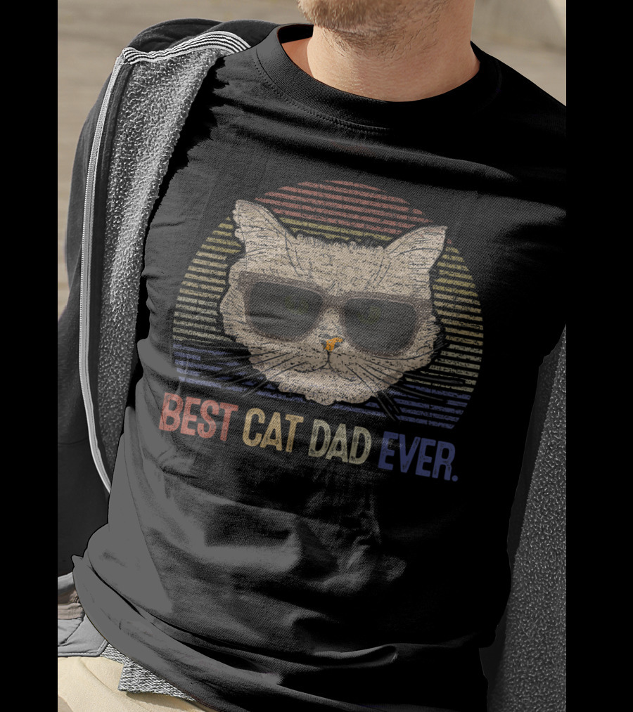 Mens Vintage Best Cat Dad Ever Kitty Cats Lover Sunglasses T-Shirt