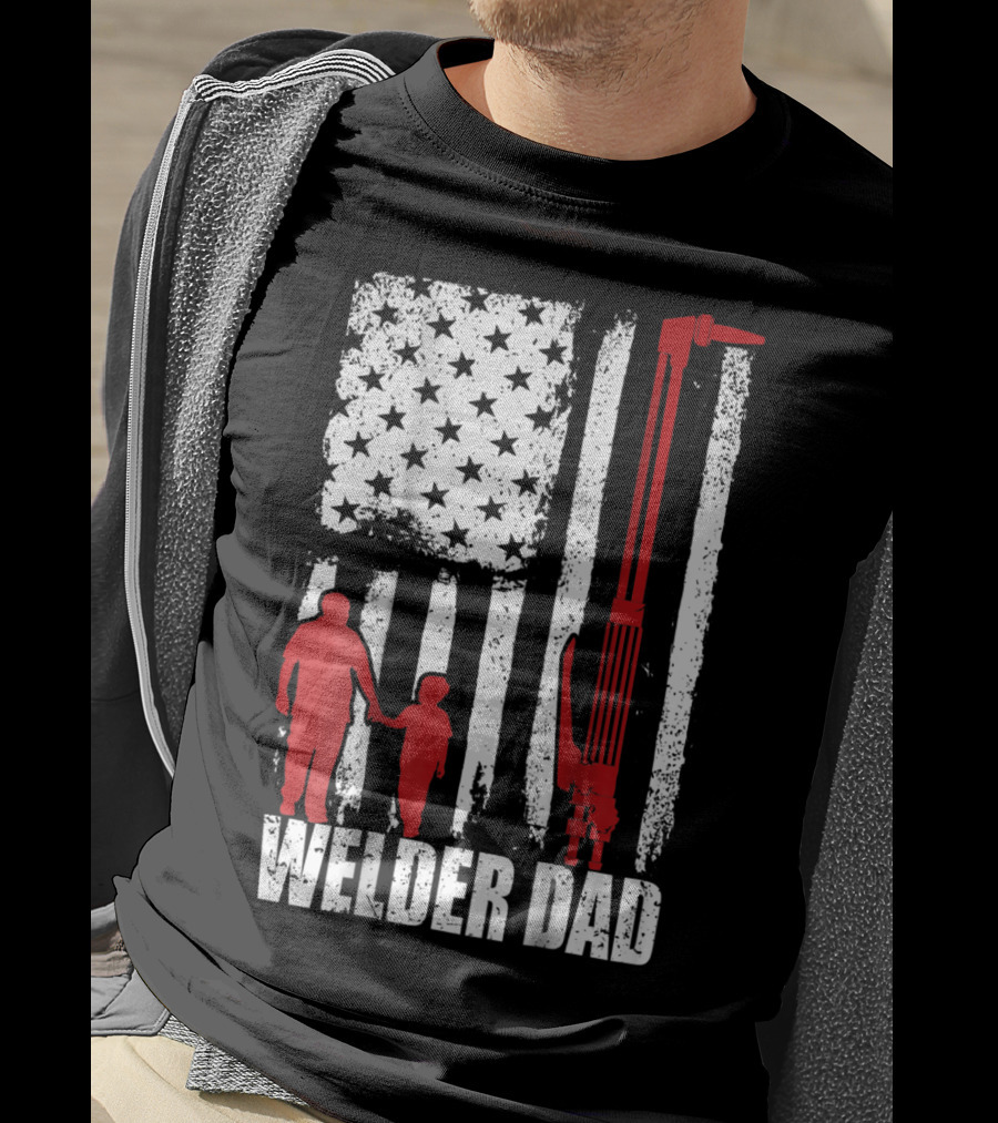 Welder Dad American Flag Grunge T-Shirt