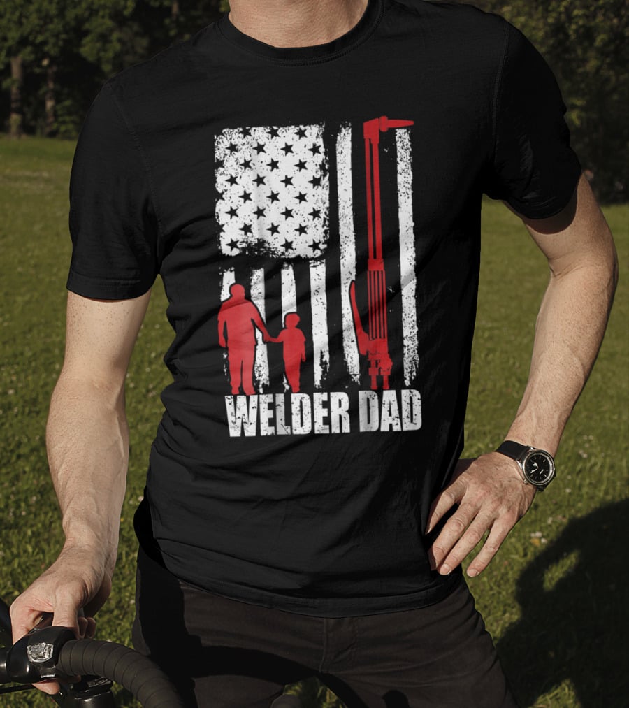 Welder Dad American Flag Grunge T-Shirt