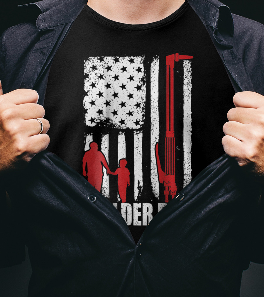 Welder Dad American Flag Grunge T-Shirt